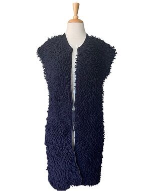 Vintage Alexander McQueen Textured Loop Wool Knit Zip Front Vest in Black